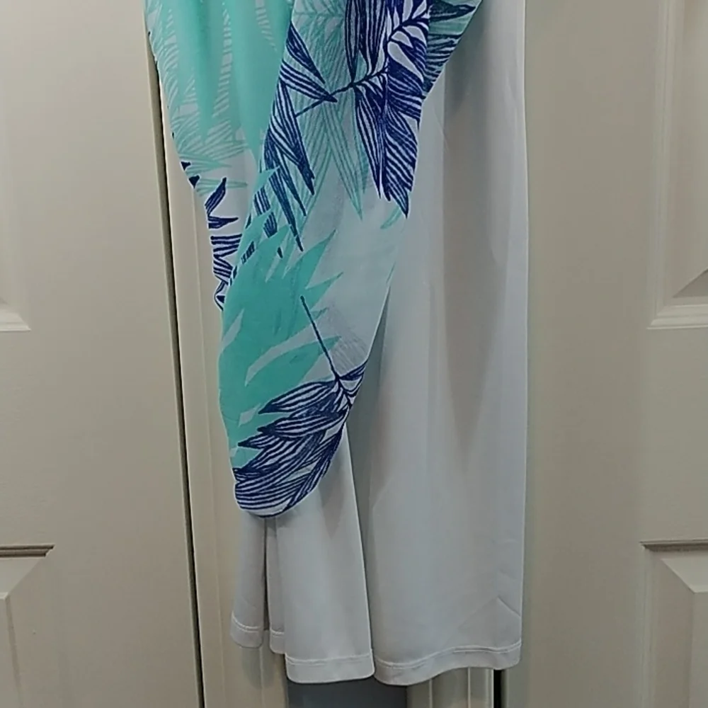 Calvin Klein Sleeveless Trapeze Dress Blue Palm Print Sz 4 - Picture 6 of 15